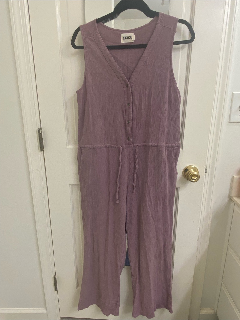 Pact Mauve Sleeveless Button-Front Jumpsuit